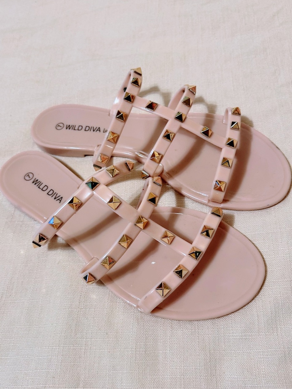 WILD DIVA Double-Strap Studded Jelly Sandals — Size 7